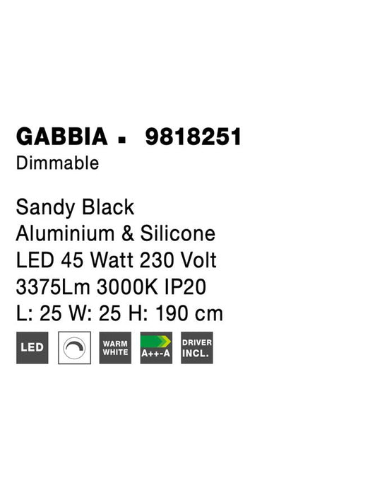 GABBIA Sandy Black Aluminium & Silicone LED 45 Watt 230 Volt 3375Lm 3000K IP20 L: 25 W: 25 H: 190 cm Dimmable