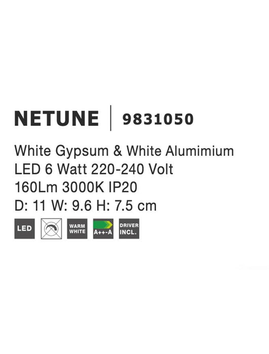 NETUNE White Gypsum & White Alumimium LED 6 Watt 220-240 Volt 160Lm 3000K IP20 D: 11 W: 9.6 H: 7.5 cm