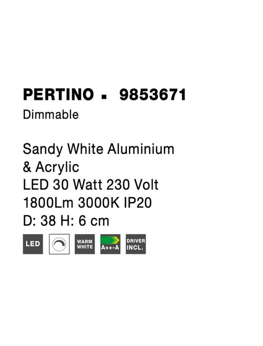 PERTINO Sandy Black Aluminium & Acrylic LED 30 Watt 230 Volt 1800Lm 3000K IP20 D: 38 H: 6 cm