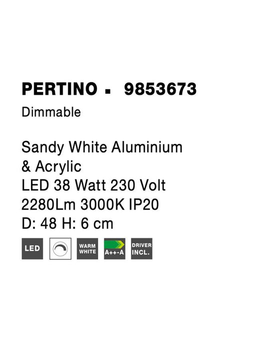 PERTINO Sandy Black Aluminium & Acrylic LED 38 Watt 230 Volt 2280Lm 3000K IP20 D: 48 H: 6 cm