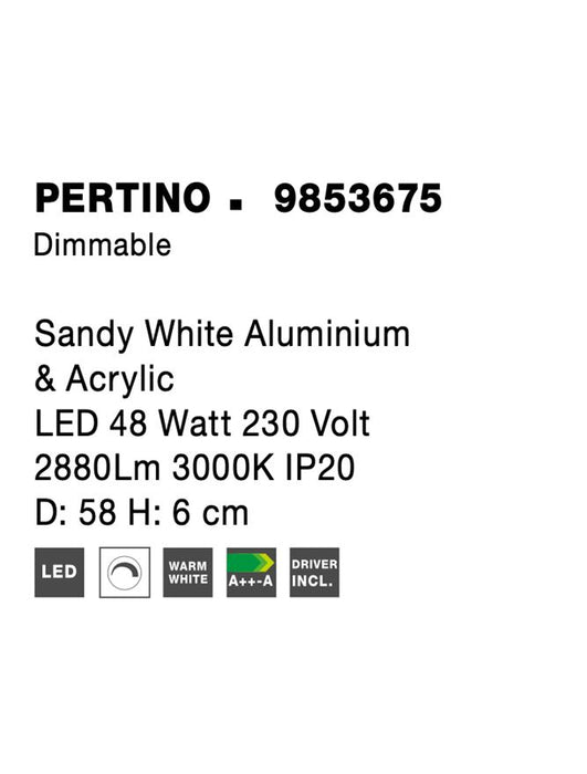PERTINO Sandy Black Aluminium & Acrylic LED 48 Watt 230 Volt 2880Lm 3000K IP20 D: 58 H: 6 cm