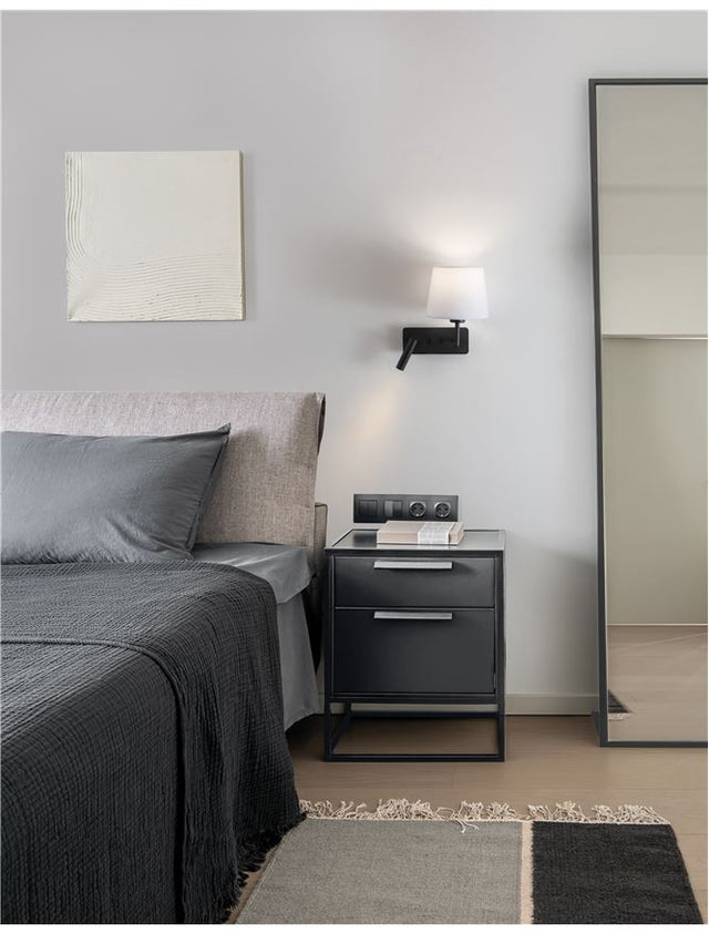 SAVONA White Fabric Shade & Sandy Black Aluminium Adjustable - Switch On/Off LED Samsung 3 Watt 210Lm 3000K LED E27 1x12 Watt 230 Volt IP20 Bulb Excluded L: 27.5 W: 24 H: 32 cm