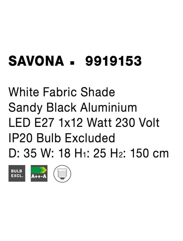 SAVONA Sandy Black Aluminium LED E27 1x12 Watt 230 Volt IP20 Bulb Excluded D: 35 W: 18 H1: 25 H2: 150 cm