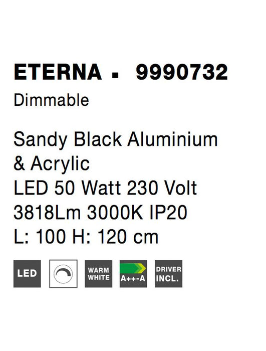 ETERNA Dimmable Sandy Black Aluminium & Acrylic LED 50 Watt 230 Volt 3818Lm 3000K IP20 L: 100 H: 120 c