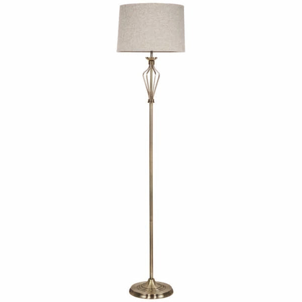 ANTIQUE BRASS FLOOR LAMP C/W OATMEAL BEI