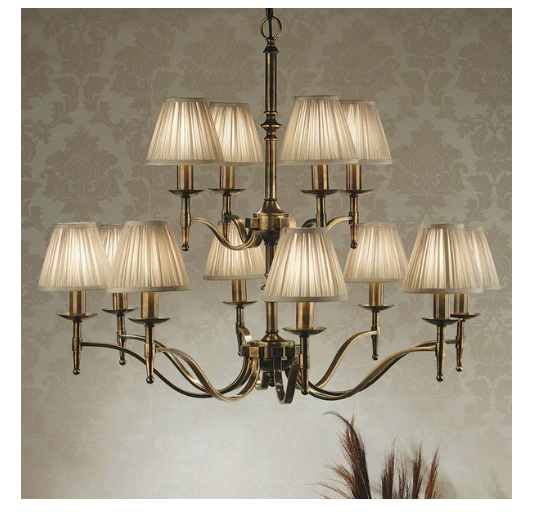 Stanford 12 Light Brass Chandelier with Beige Shades