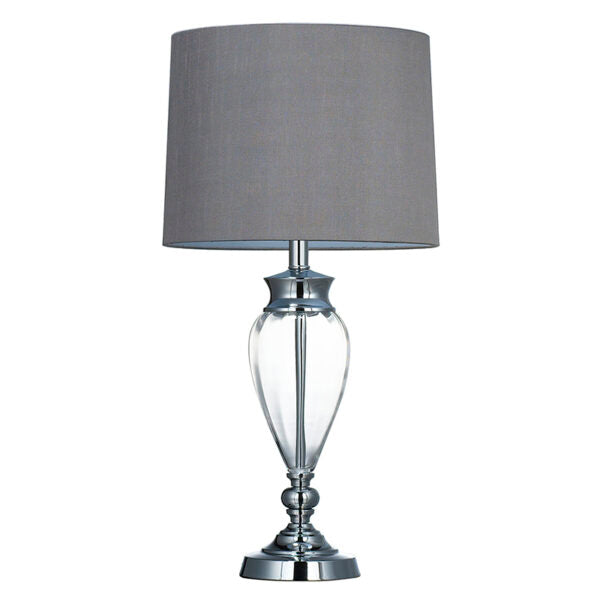 27" GLASS TABLE LAMP C/W TEXTURED GREY FABRIC SHAD