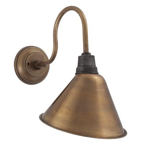 Industville Vintage Cone Shaped Barn Swan Neck Retro Wall Sconce Lamp - Brass
