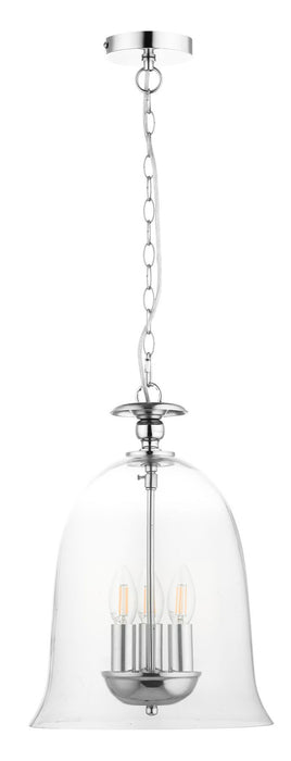 Bell 3 Light Clear Glass Pendant Polished Chrome