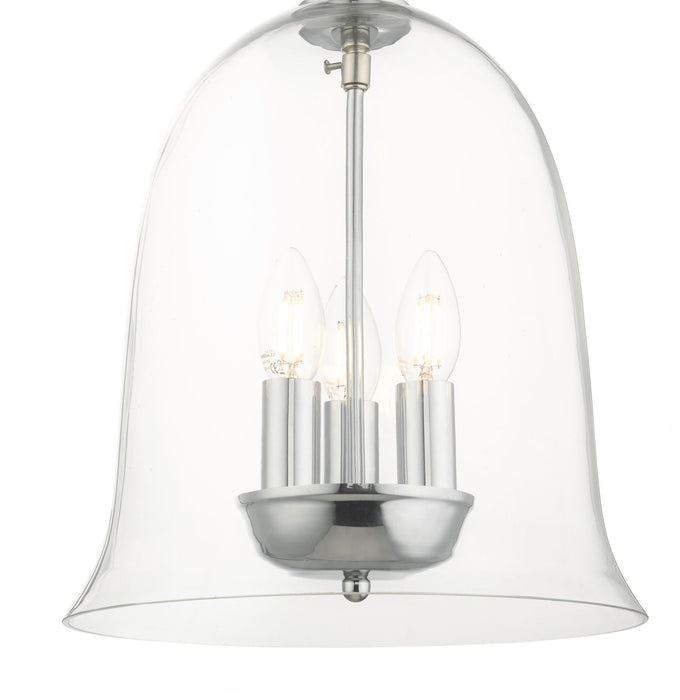 Bell 3 Light Clear Glass Pendant Polished Chrome