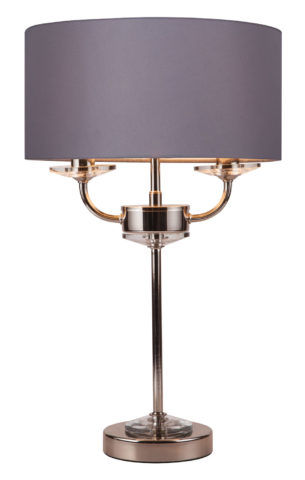 2L STYLO POLOSHED NICKEL C/W GREY SHADE TABLE LAMP