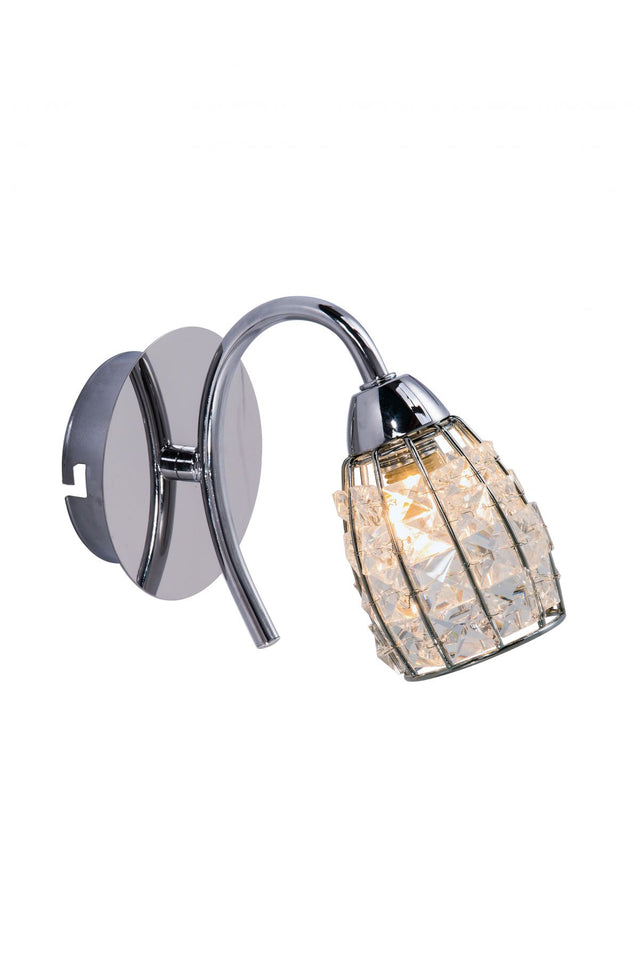 Roma 1 Light Polished Chrome Wall Light with Crystal Shade