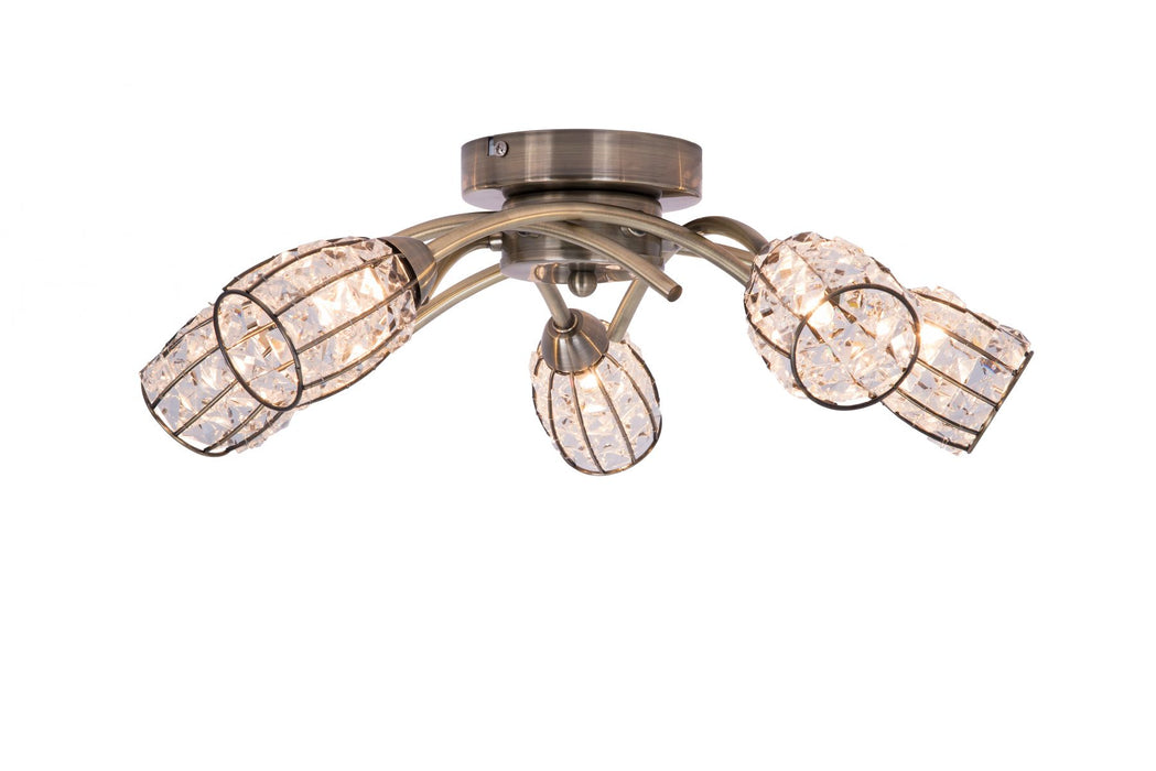 Roma 5 Light Antique Brass with Crystal Shade