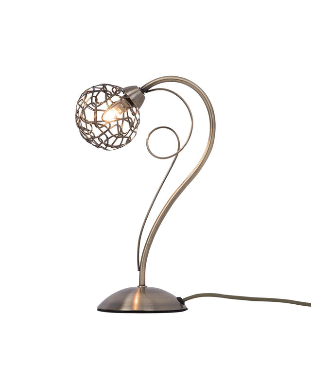 Ronda 1 Light Antique Brass Table Lamp with Mesh Ball Shade