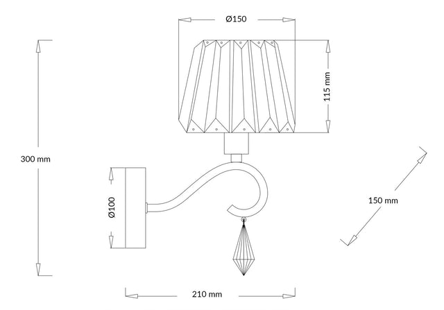 Senza 1 Light Polished Chrome Wall Light with Crystal Shade