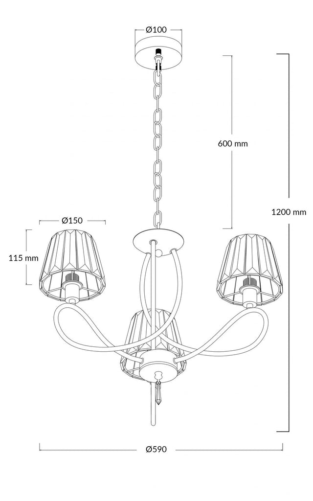 Senza 3 Light Polished Chrome with Crystal Shades