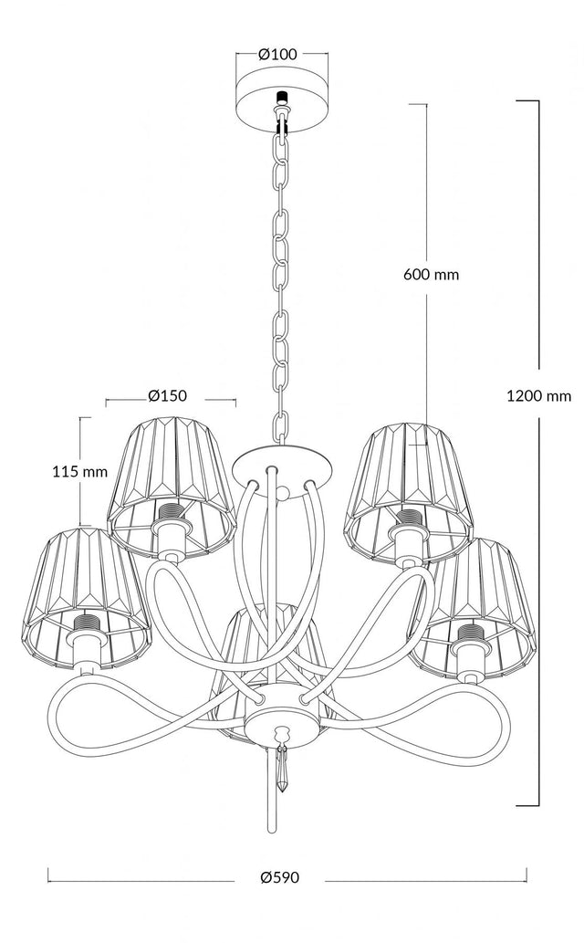 Senza 5 Light Polished Chrome with Crystal Shades
