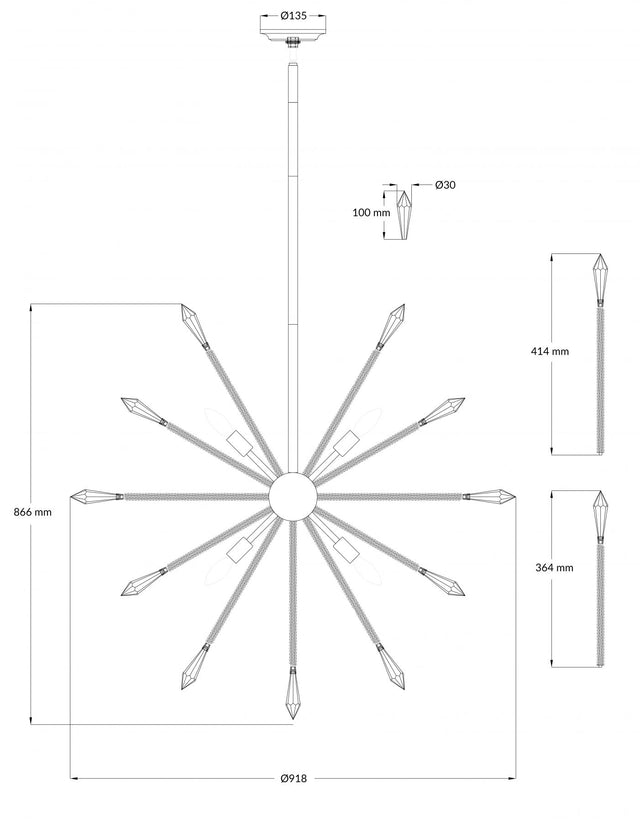 Solaris 10 Light Large Crystal Starburst Pendant
