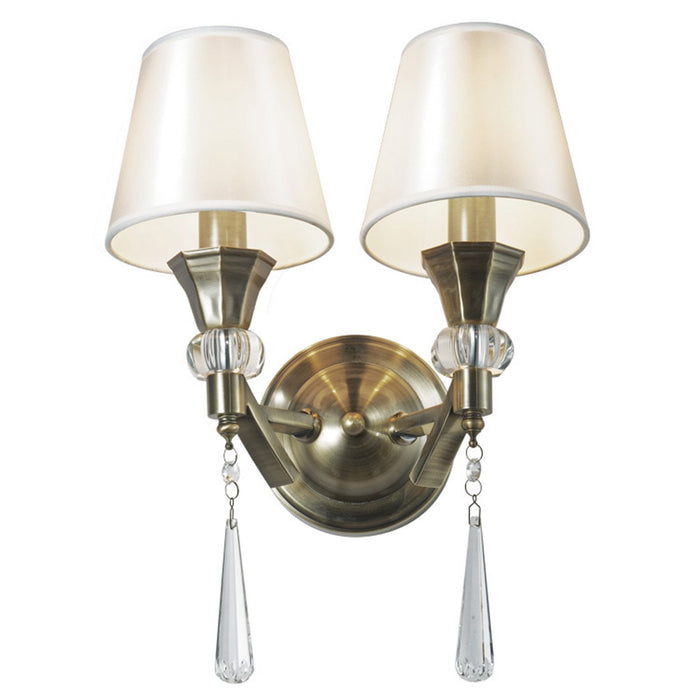 Sophia 2 Light Crystal Wall Light Antique Brass