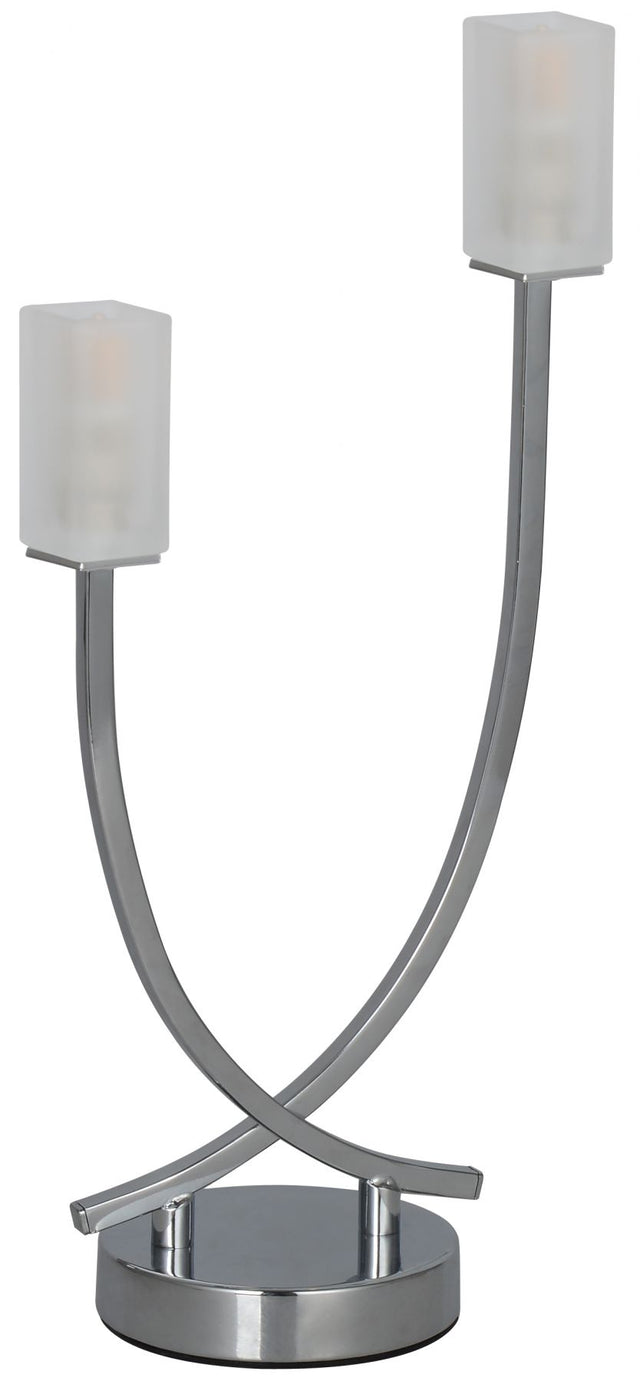 Topaz 2 Light Polished Chrome Table Lamp c/w Square Glass