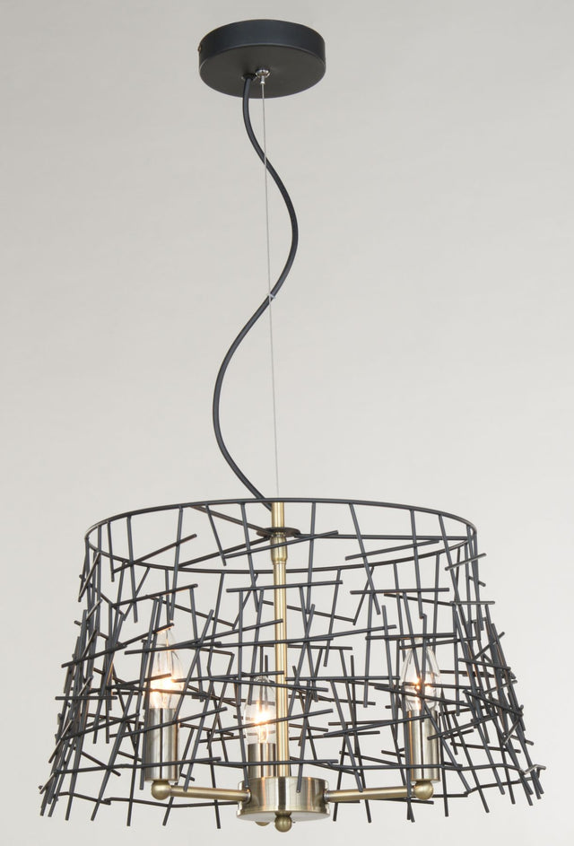 Bambu 3 Light Black Metal Pendant Antique Brass